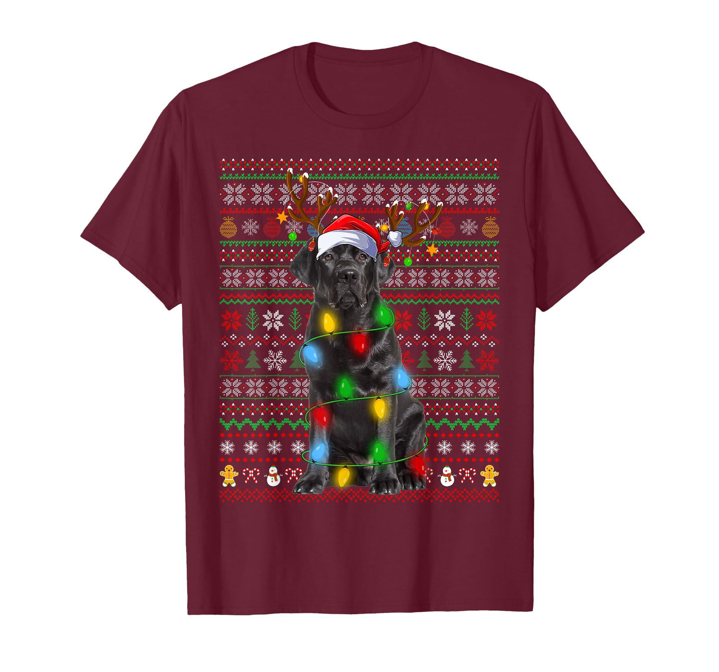 Black Labrador Retriever Dog Lights Ugly Christmas Sweaters T-Shirt