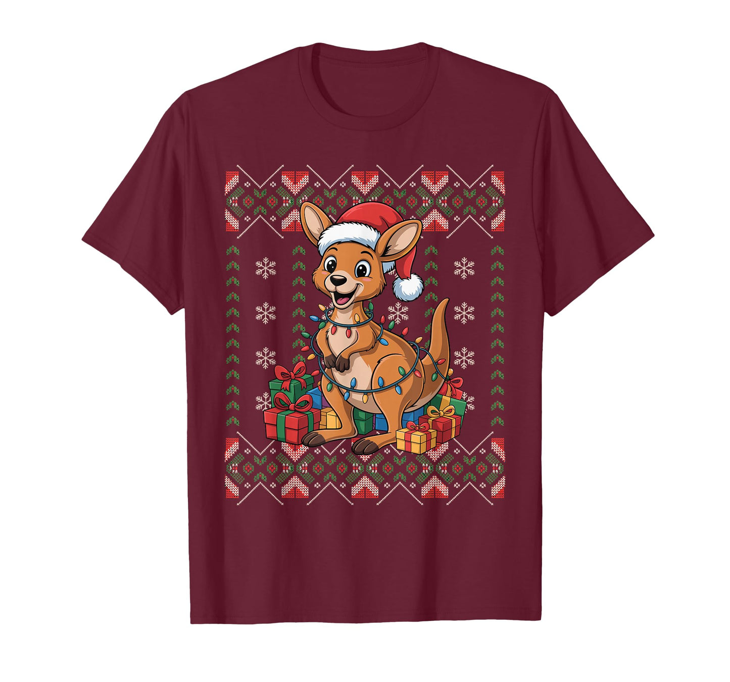 Santa Kangaroo Christmas Ugly Sweater Funny Holiday Pajamas T-Shirt