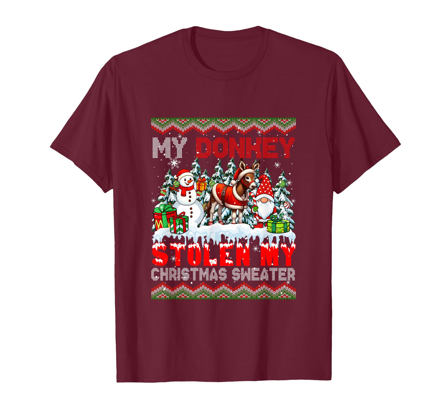 My Donkey Stolen My Christmas Sweater Santa Dog Gnome T-Shirt