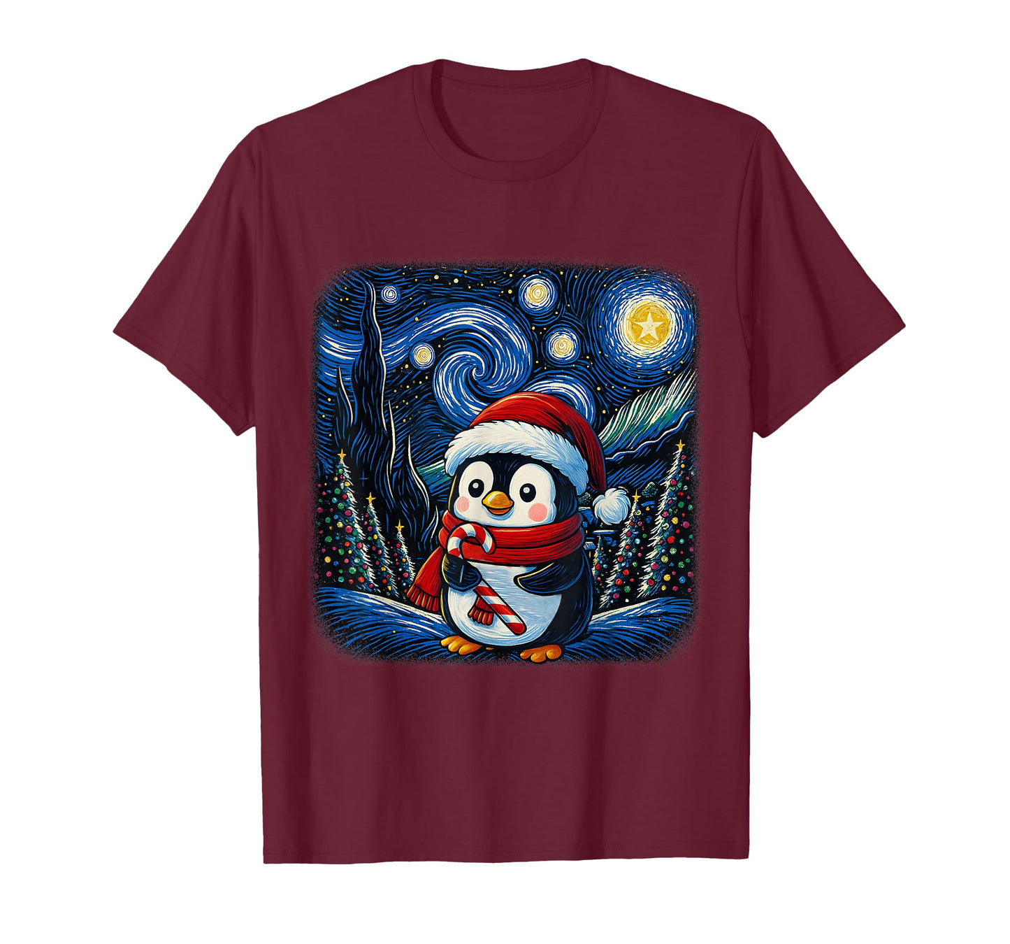 Cute Penguin Starry Night Snowy Christmas Xmas Women T-Shirt