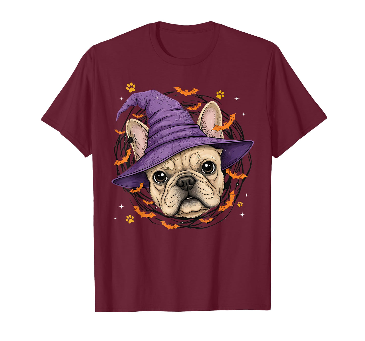 French Bulldog Witch Hat Bats Funny Halloween Dog Costume T-Shirt