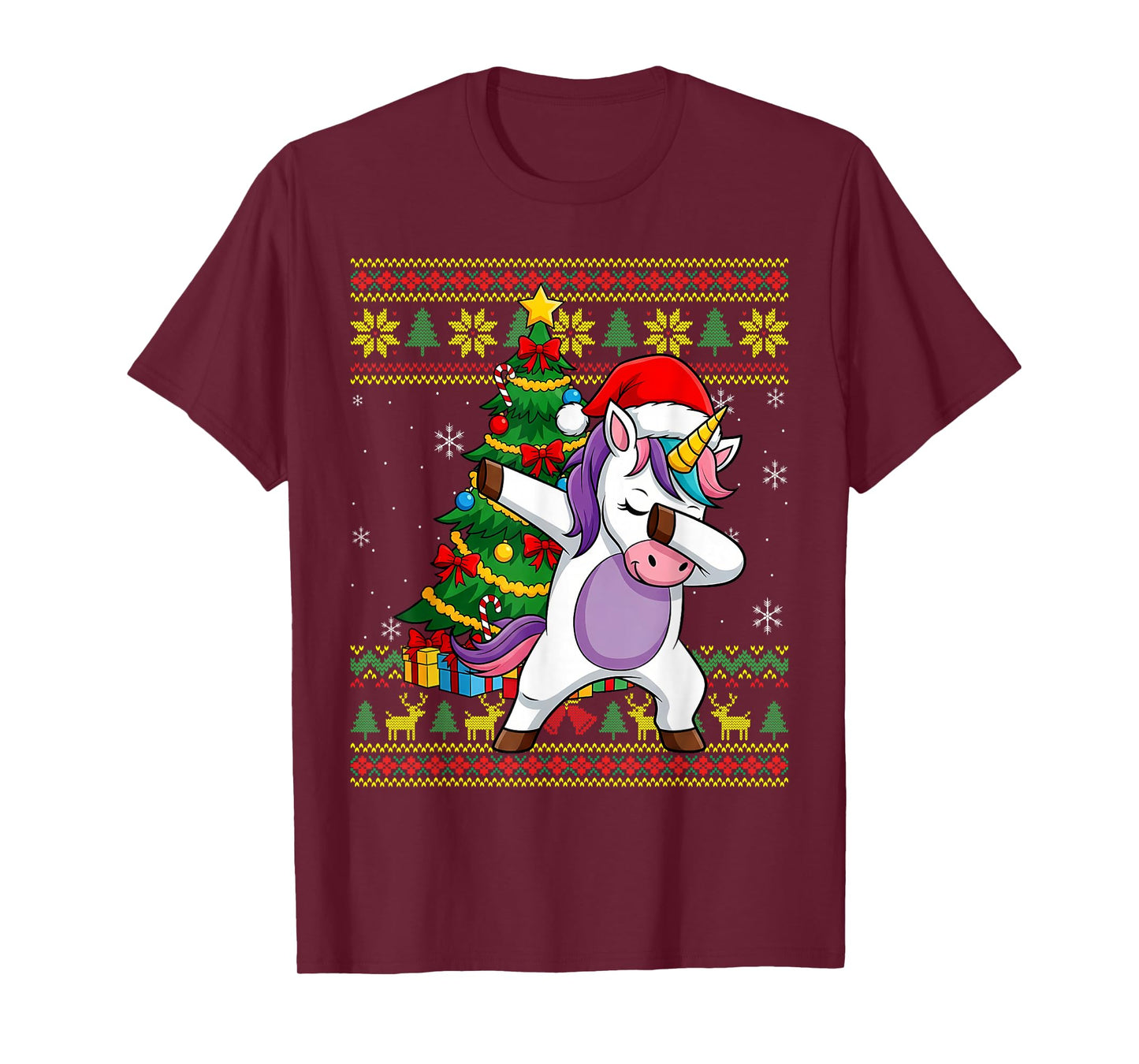 Dabbing Santa Unicorn Ugly Christmas Sweater Pattern Women T-Shirt