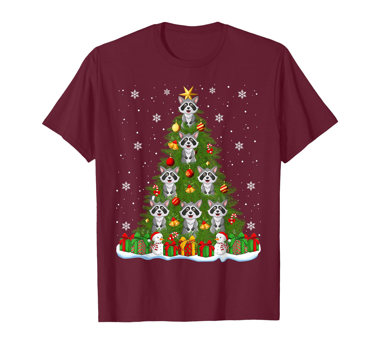 Raccoon Christmas Tree Holiday Decor Funny Xmas Lights T-Shirt