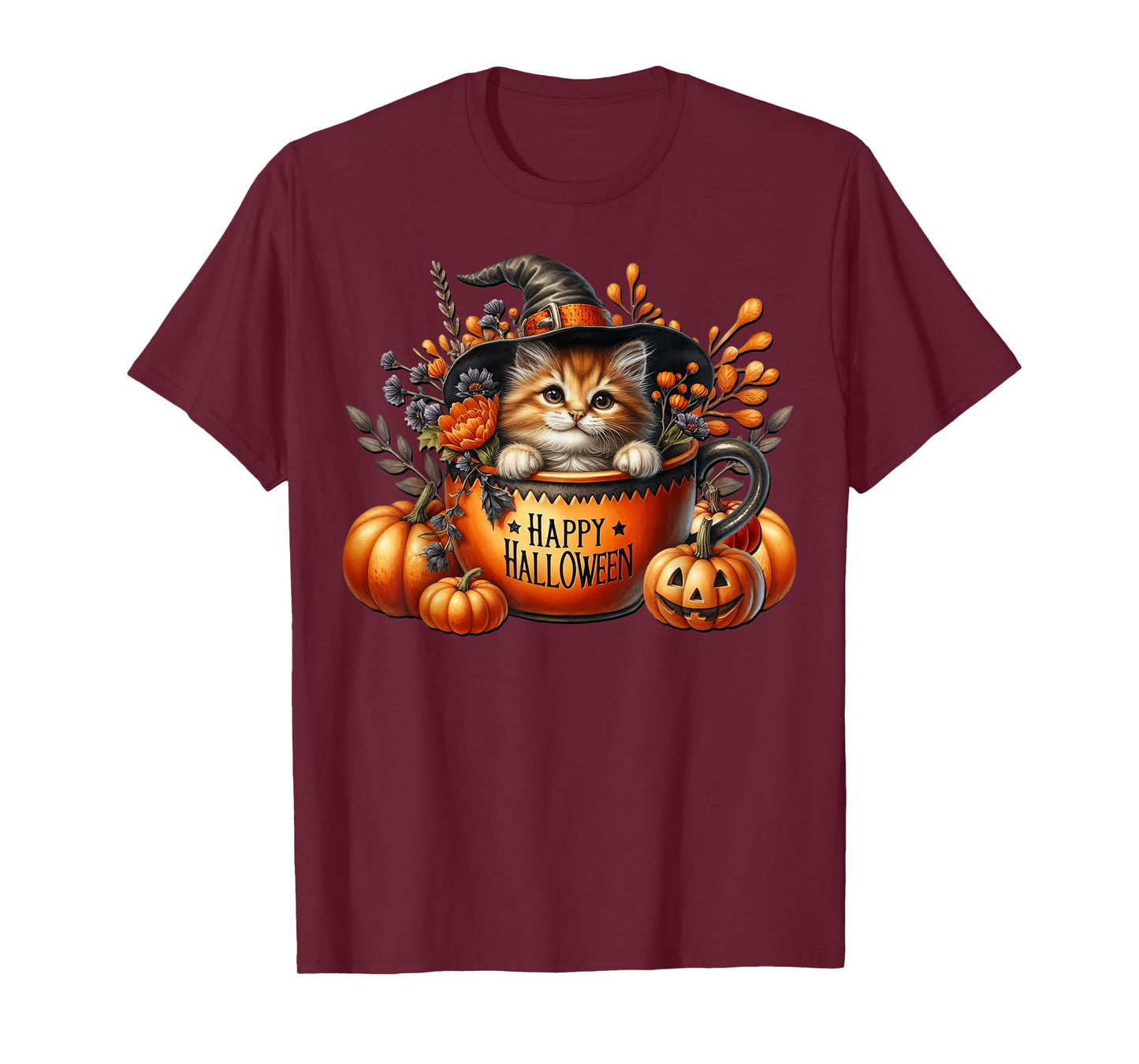 Halloween Witch Cat in Happy Halloween Coffee Mug Kitten Mom T-Shirt