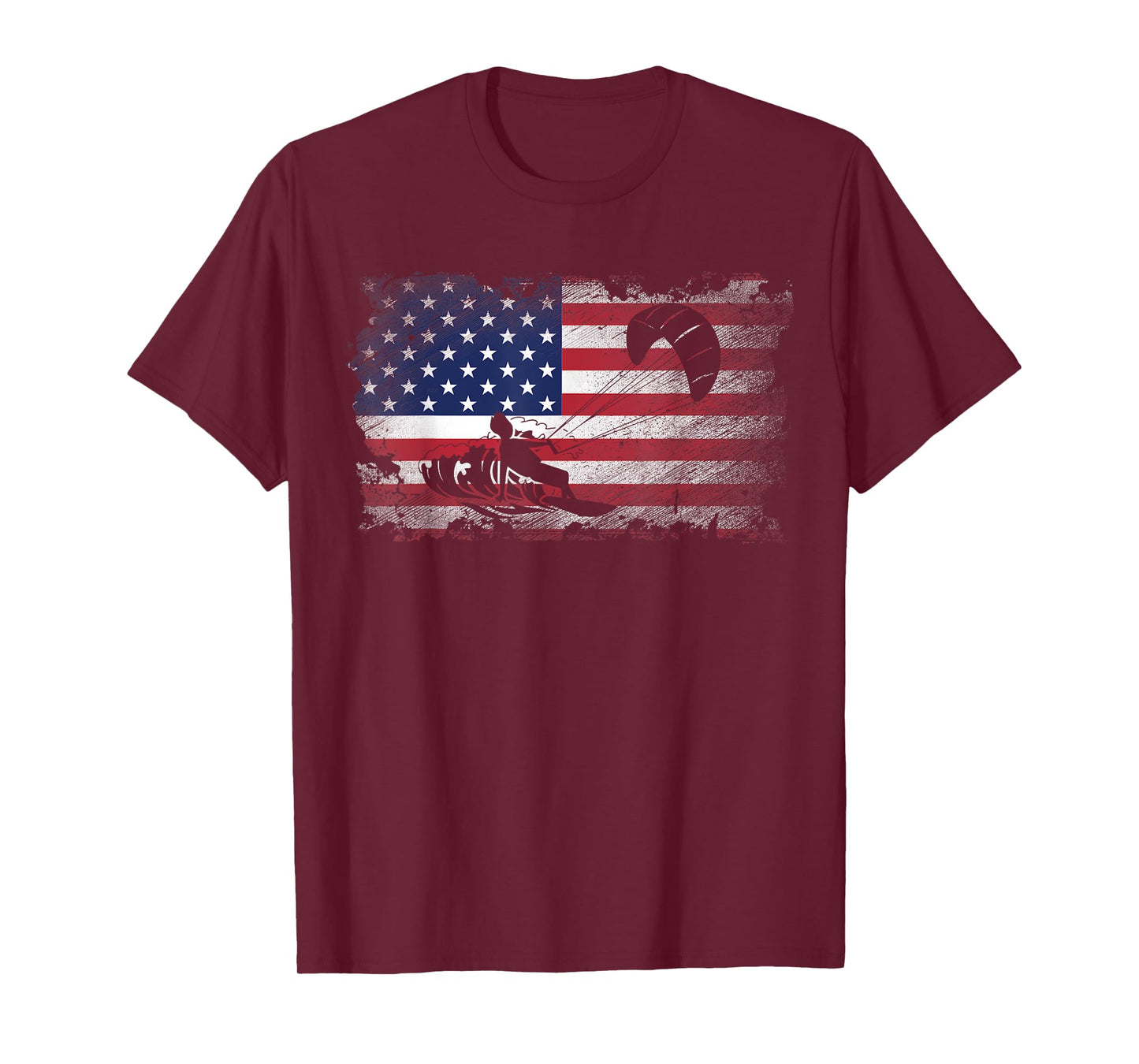 Distressed American Flag Kiteboarding USA Patriotic Gift Women Kids Men T-Shirt