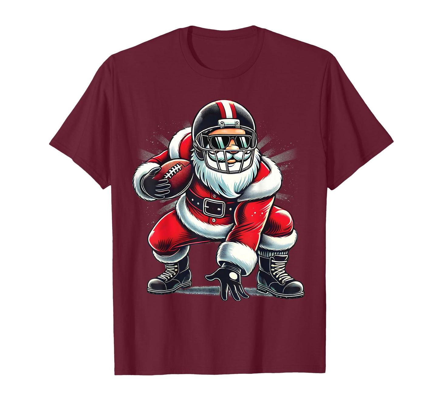 Christmas Santa Claus Football Lineman Quarterback Boys Kids T-Shirt