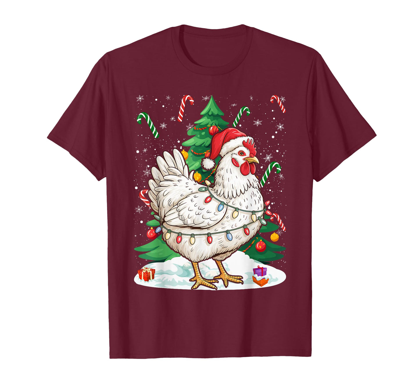 Chicken Christmas Santa Hat Xmas Kids Boys Girls T-Shirt