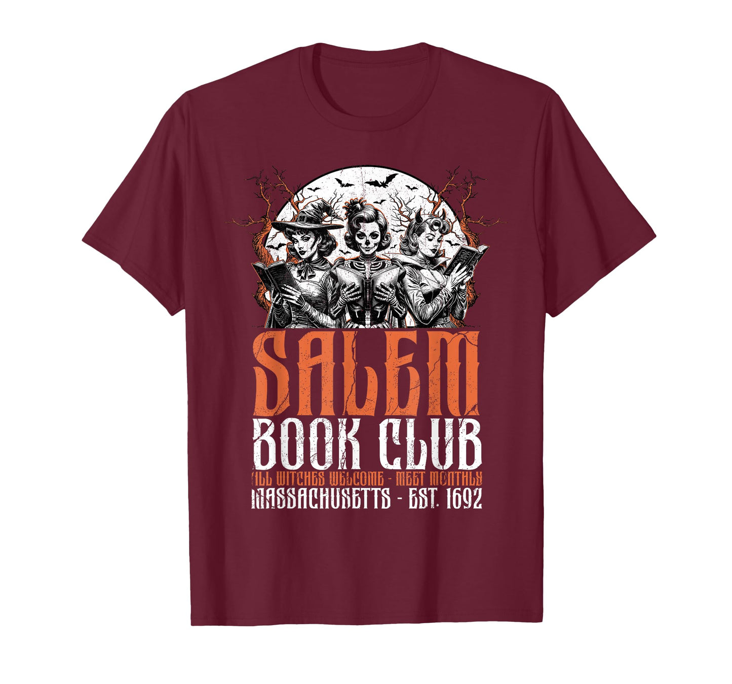 Halloween Salem Book Club Bookish Witch Spooky Season Retro T-Shirt