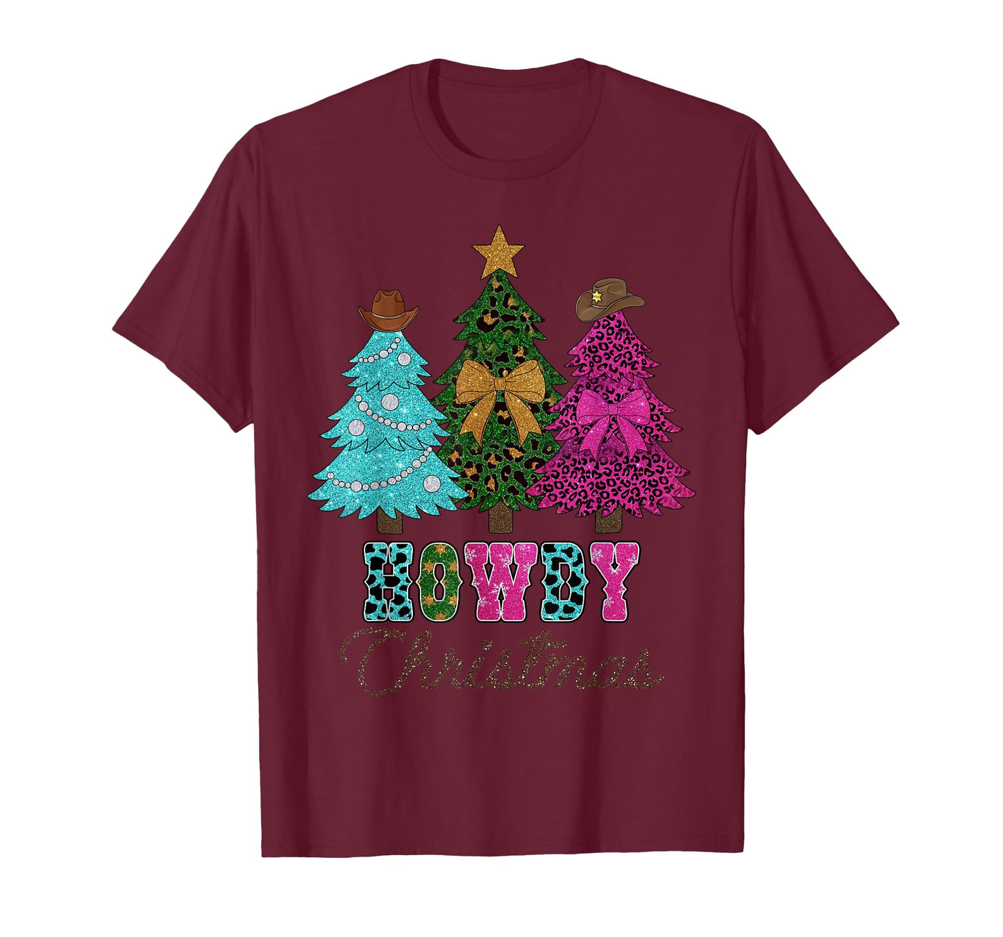Howdy Christmas Tree Coquette Bow Western Xmas Pjs Cowgirl T-Shirt