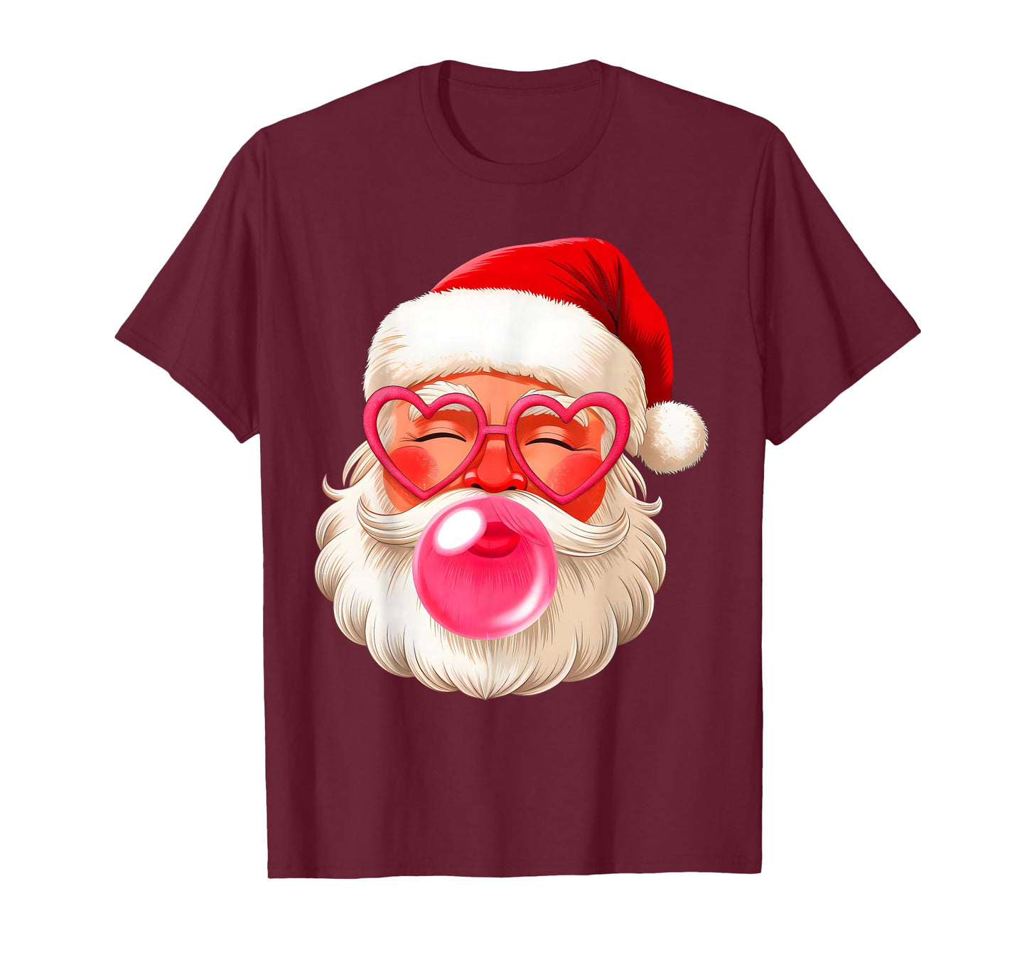 Santa Face Christmas Bubble Gum with Sunglasses Pink Santa T-Shirt