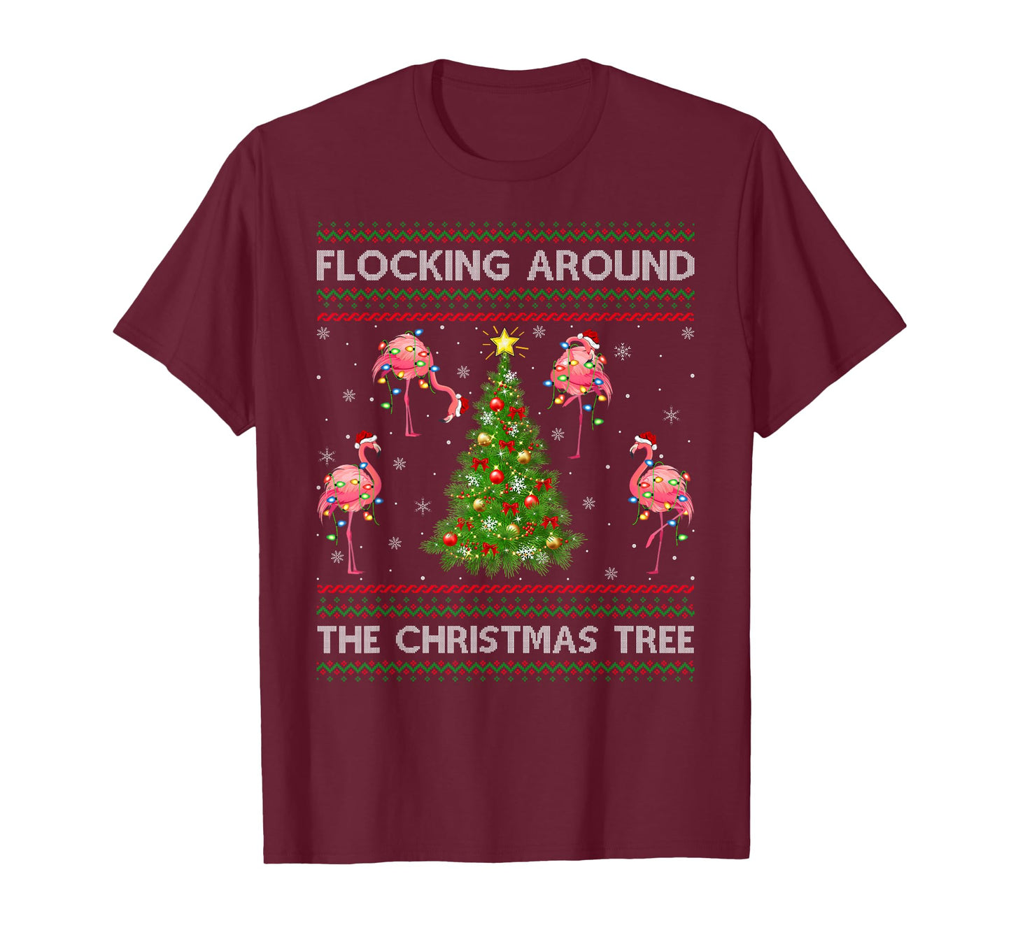 Flamingo Ugly Christmas Sweater Style Flamingo Bird Xmas T-Shirt
