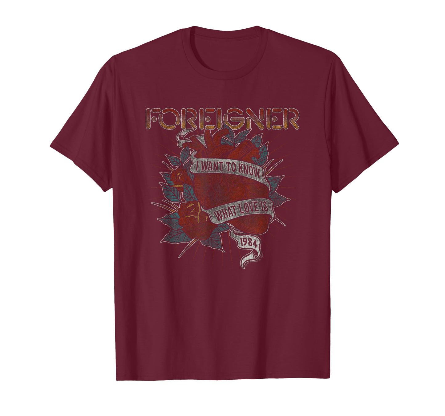 Foreigner I Want To Know What Love Is 1984 Heart Distressed T-Shirt