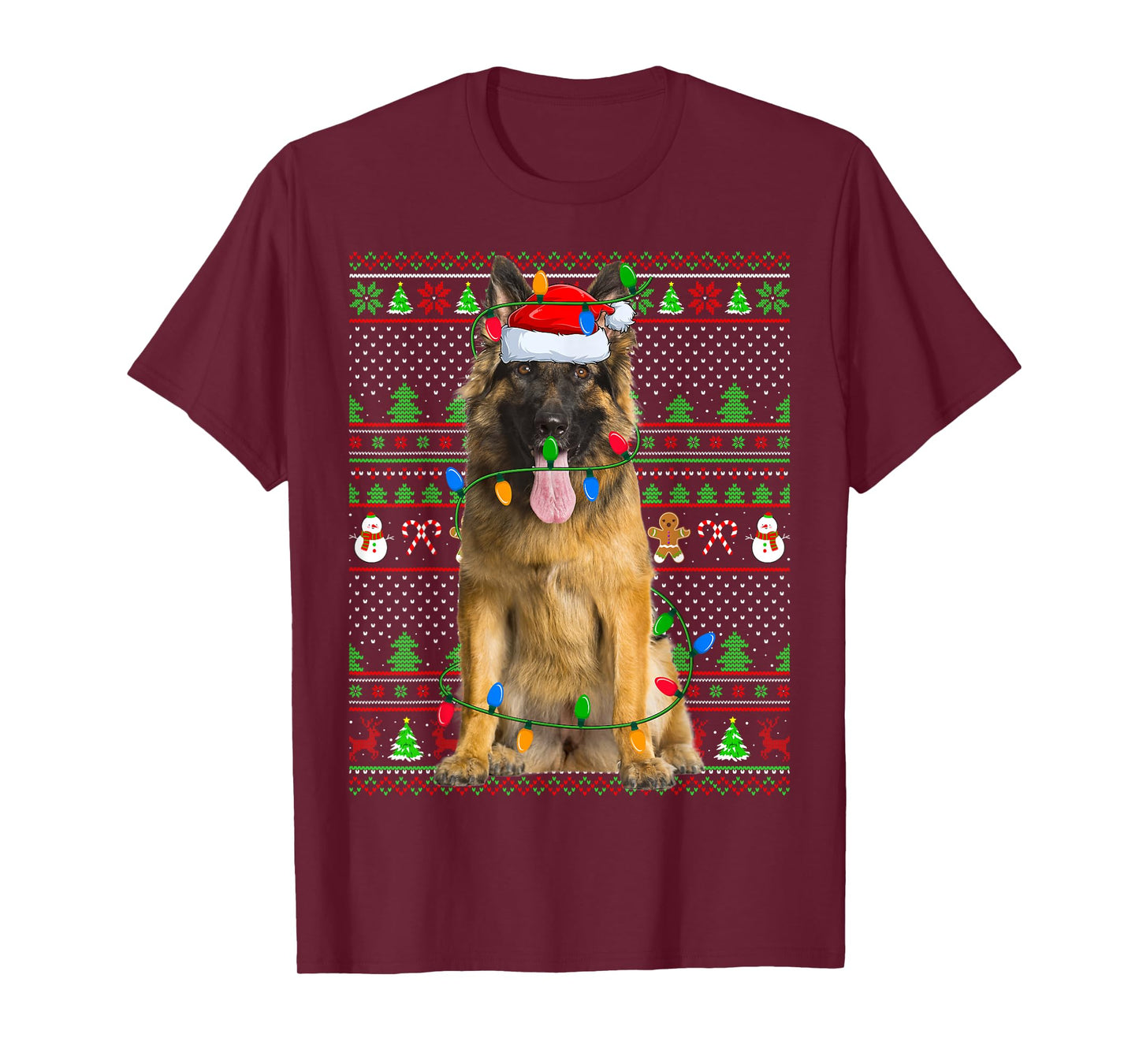 German Shepherd Dog Xmas Lights Ugly Christmas Sweaters T-Shirt