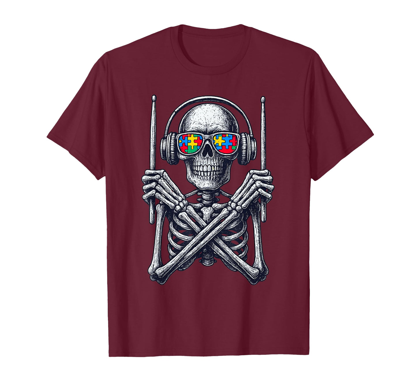 Vintage Halloween Skeleton Drummer Autism Spooky Costume T-Shirt