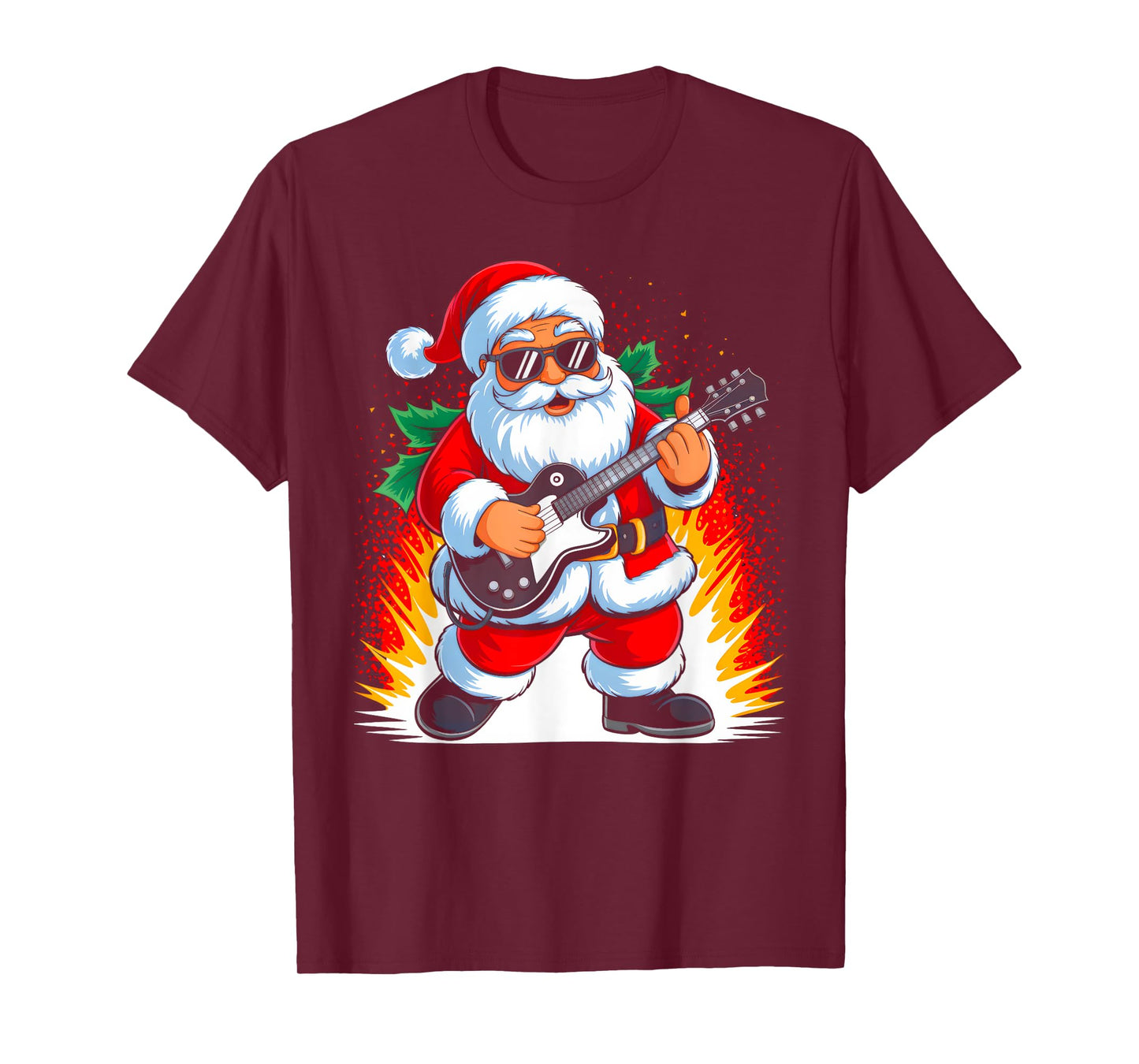 Guitar Rock Santa Playing Drums Funny Christmas Music Lover T-Shirt