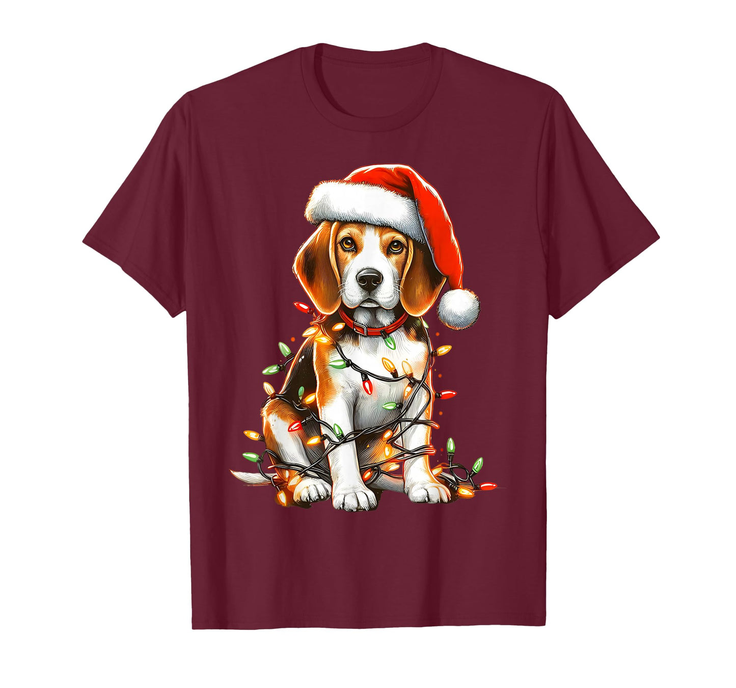 Beagle Dog Christmas Lights Santa Hat Dog Lover T-Shirt