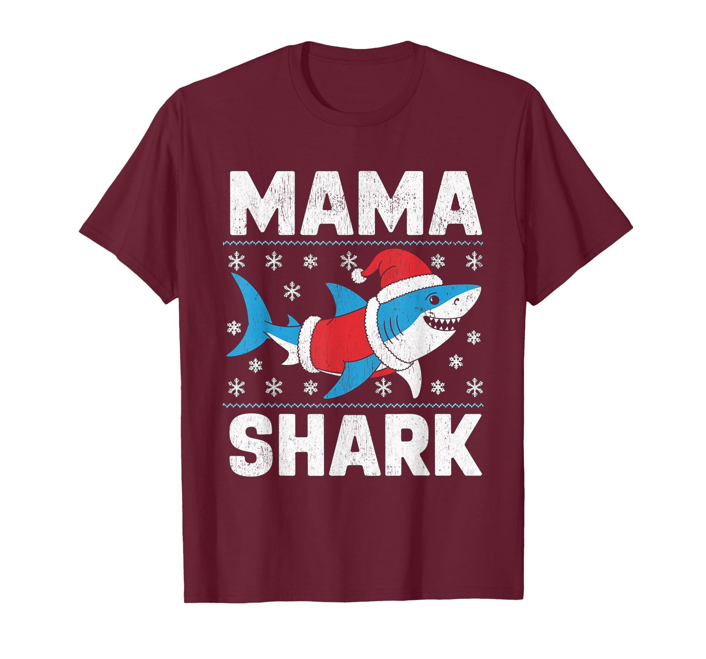 Mama Shark Funny Shark Santa Hat Ugly Christmas Sweater T-Shirt
