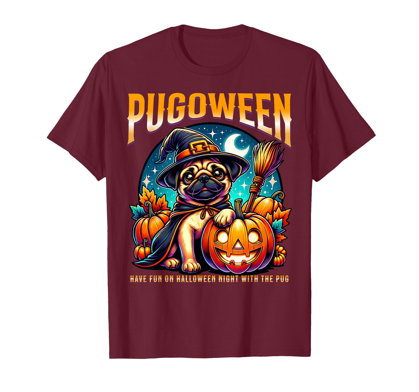 Pugoween Halloween Pug Dog Witch Pumpkin Costume Fun T-Shirt