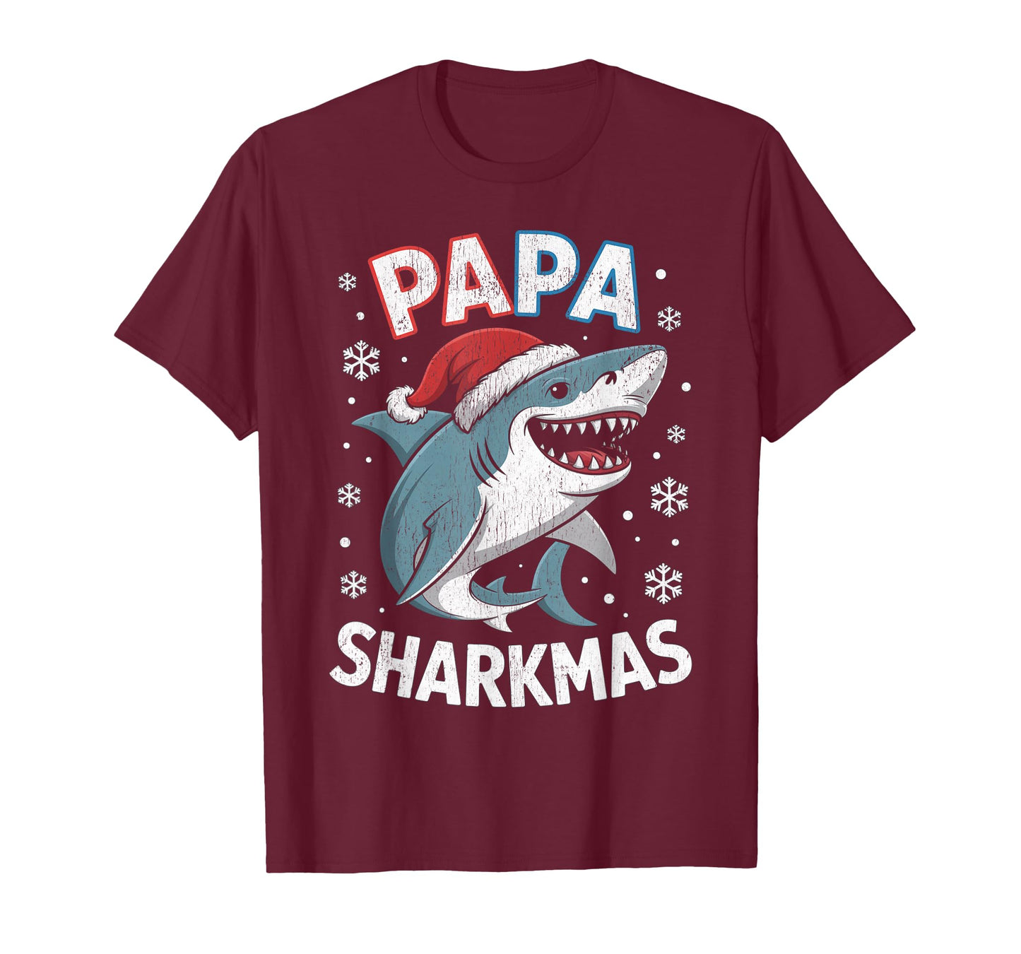 Papa Sharkmas Funny Shark Santa Hat Ugly Christmas Sweater T-Shirt