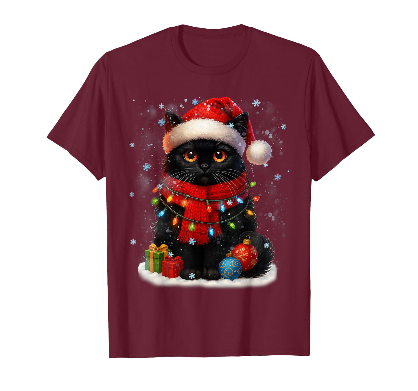 Cute Black Cat SantaSnowflake Christmas Xmas Women T-Shirt