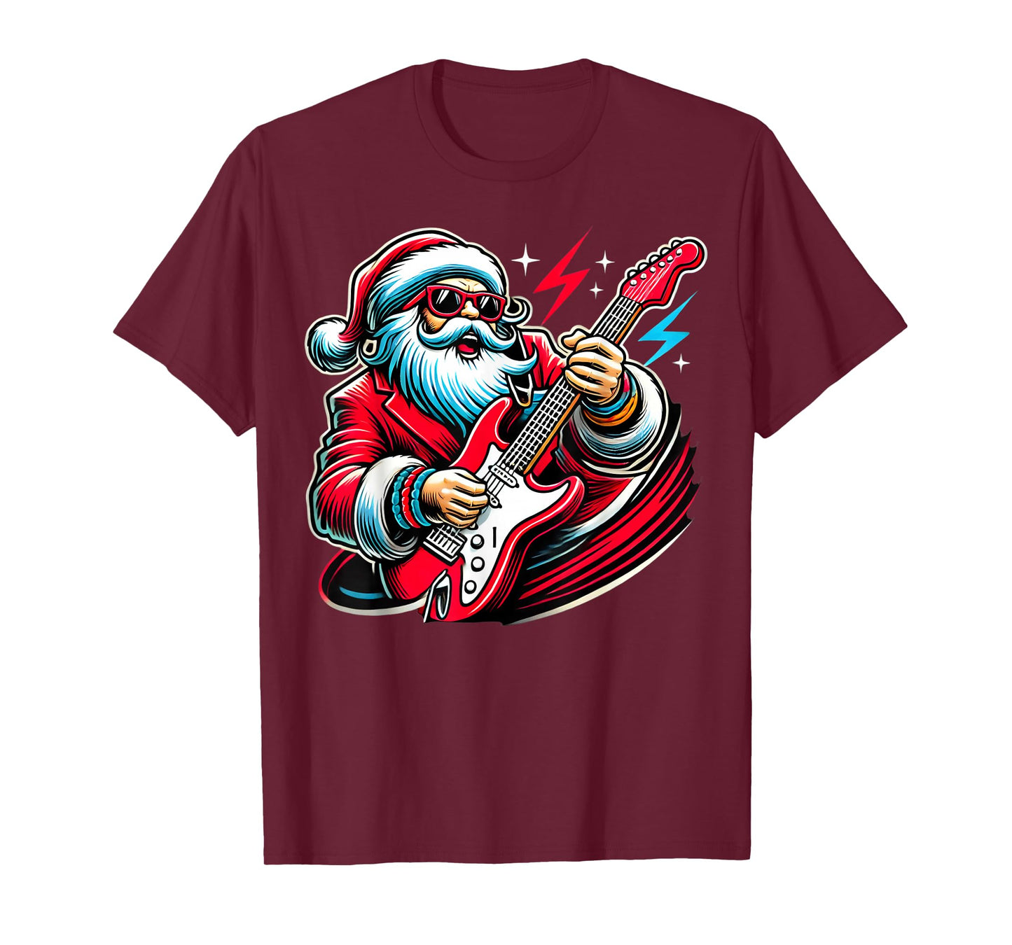 Santa Playing Bass Guitar Player Guitarist Christmas Graphic T-Shirt