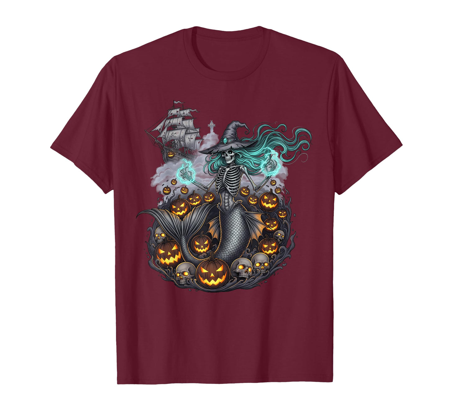 Halloween Mermaid Skeleton Witch Costume Spooky Apparel T-Shirt