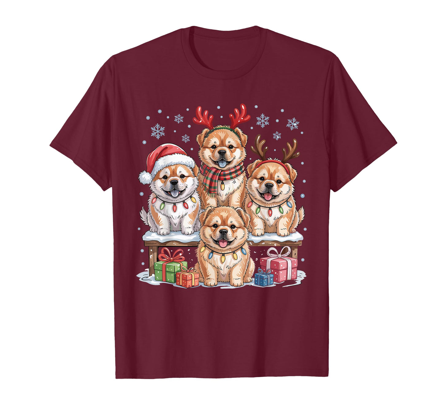 Cute Chow Chow Christmas Puppies Dog Lovers Funny Holiday T-Shirt