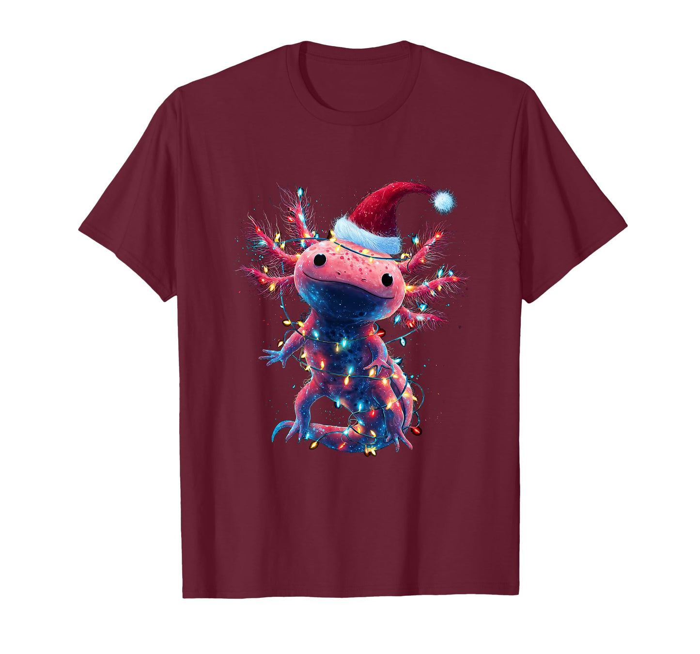 Christmas Axolotl with Santa Hat Xmas Lights Festive Axolotl T-Shirt