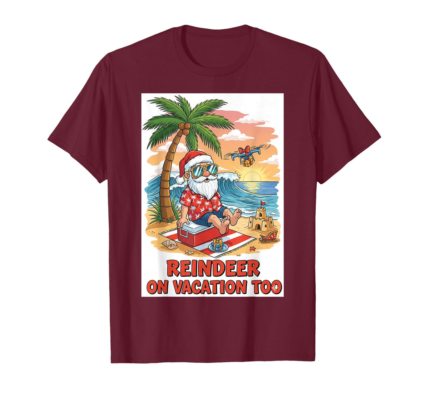 Santa on The Beach – Tropical Christmas Design T-Shirt