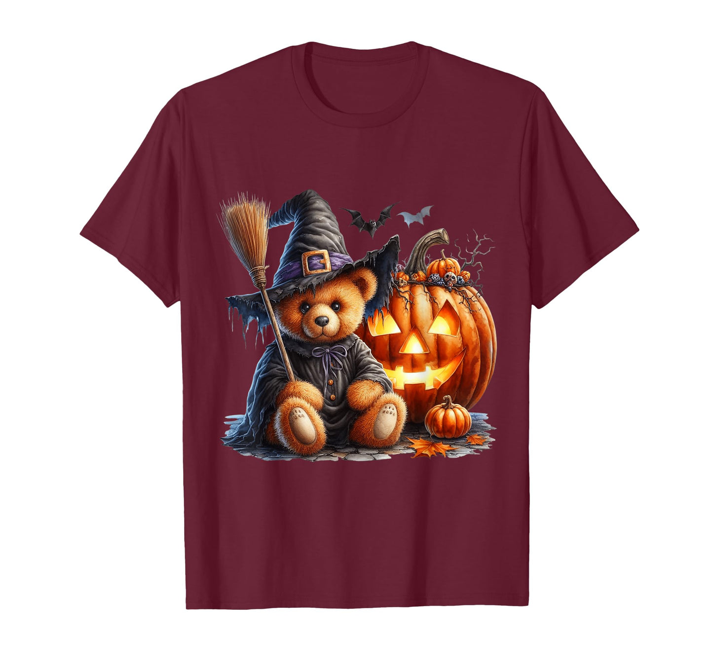 Cute Bear Witch Flying Halloween Moon Pumpkin Party Tee T-Shirt