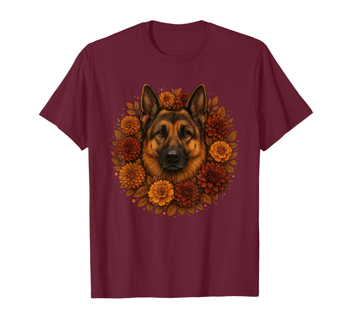 Vintage German Shepherd Autumn Floral Dog Fall Flowers T-Shirt