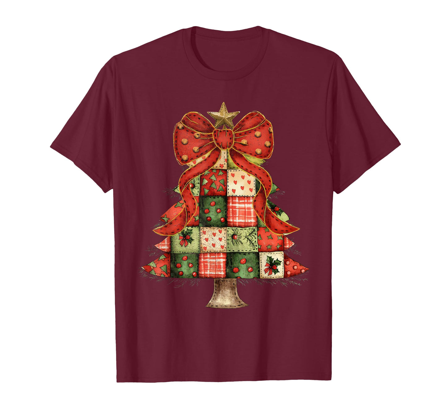 Vintage Patchwork Christmas Tree Xmas Holiday Ugly Pajamas T-Shirt