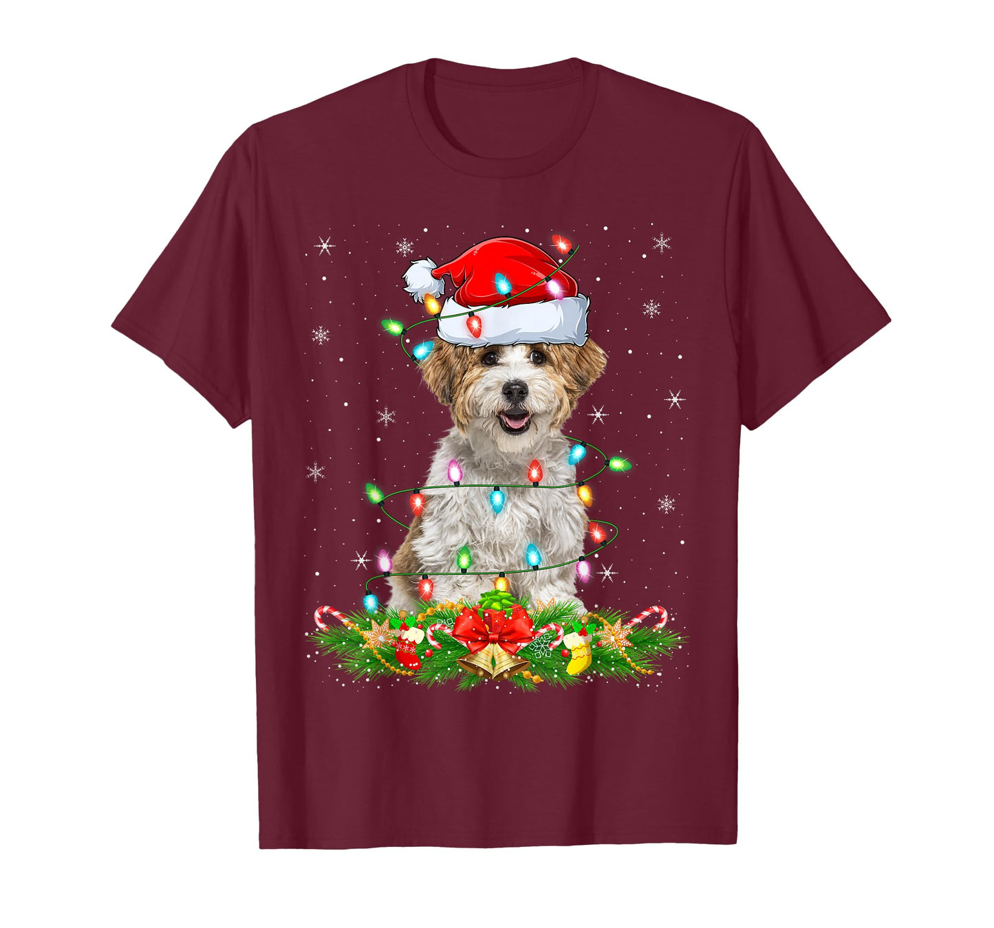 Havanese Dog Christmas Lights Funny Santa Hat Xmas T-Shirt