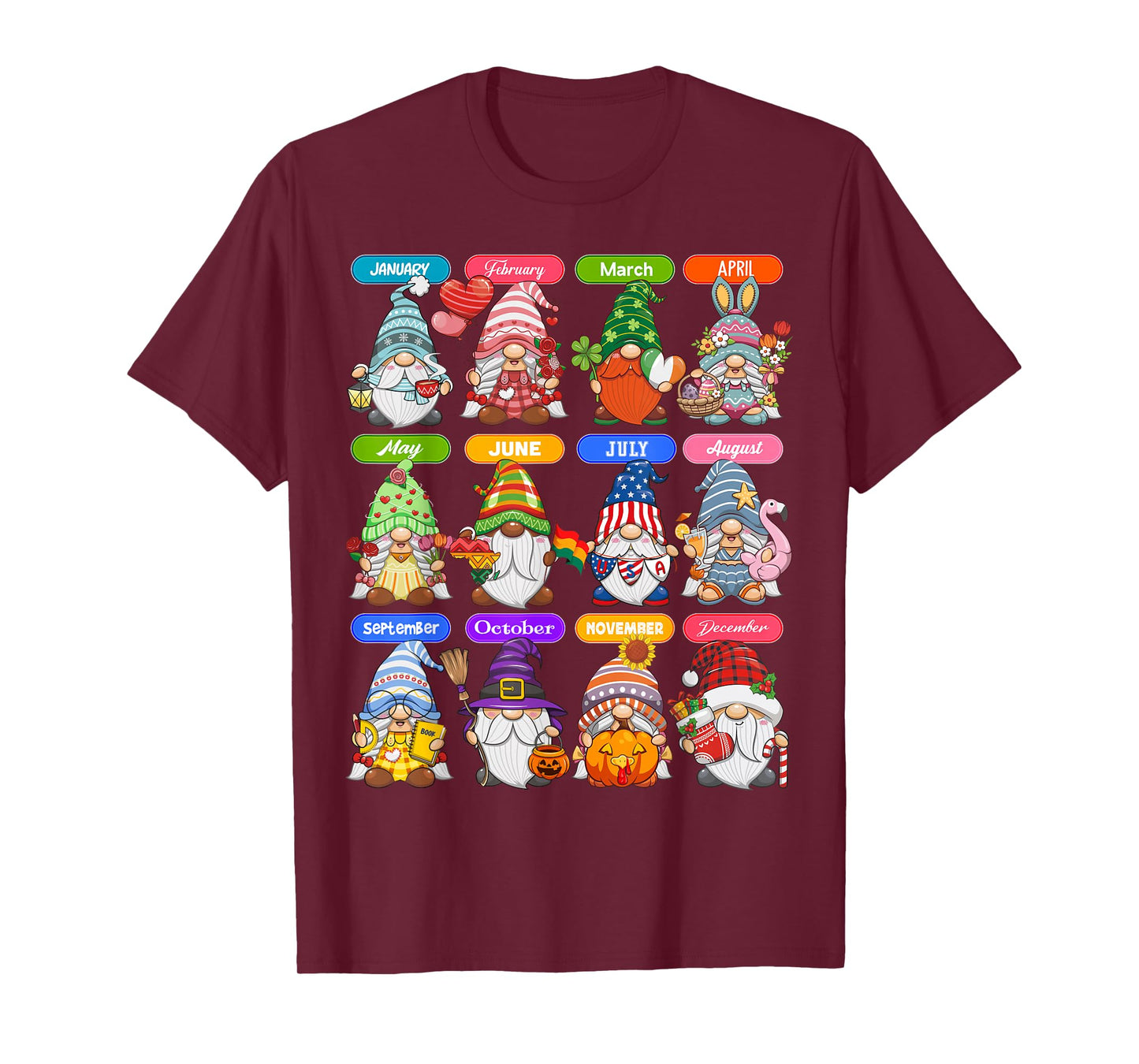 Cute Gnome Every Season Holiday Gnomes 12 Months of Gnomes T-Shirt