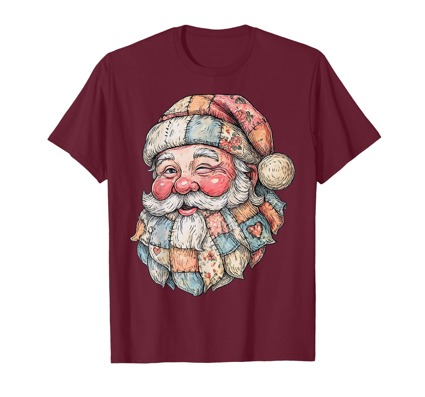 Vintage Retro Patchwork Santa Claus Funny Men Woman Kid Xmas T-Shirt