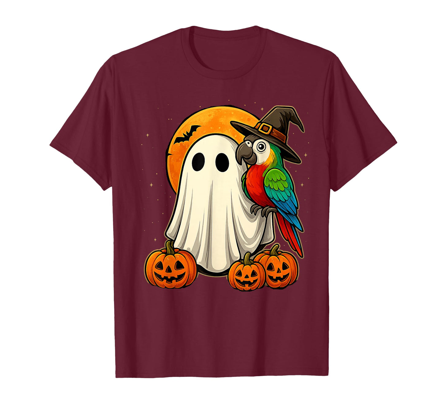 Ghost Parrot Witch Hat Funny Pumpkin Halloween T-Shirt