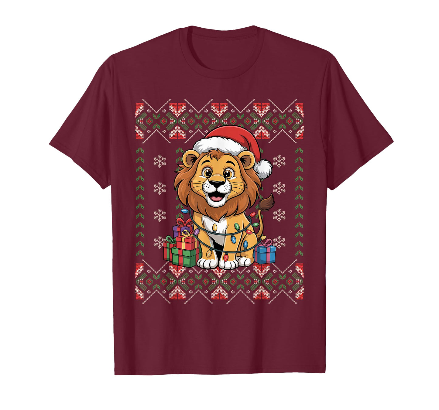 Santa Lion Christmas Ugly Sweater Funny Holiday Pajamas T-Shirt