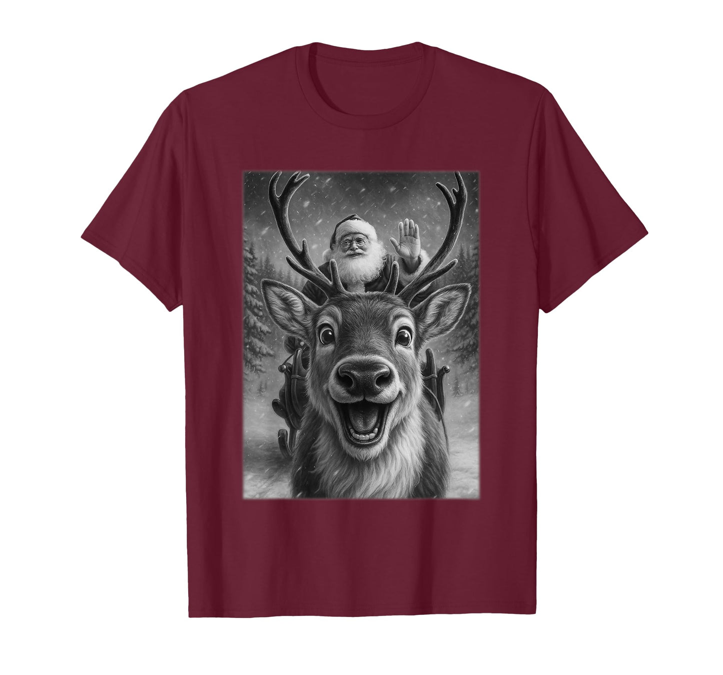 Christmas Reindeer Shirts for Women, Santa Reindeer Selfie T-Shirt