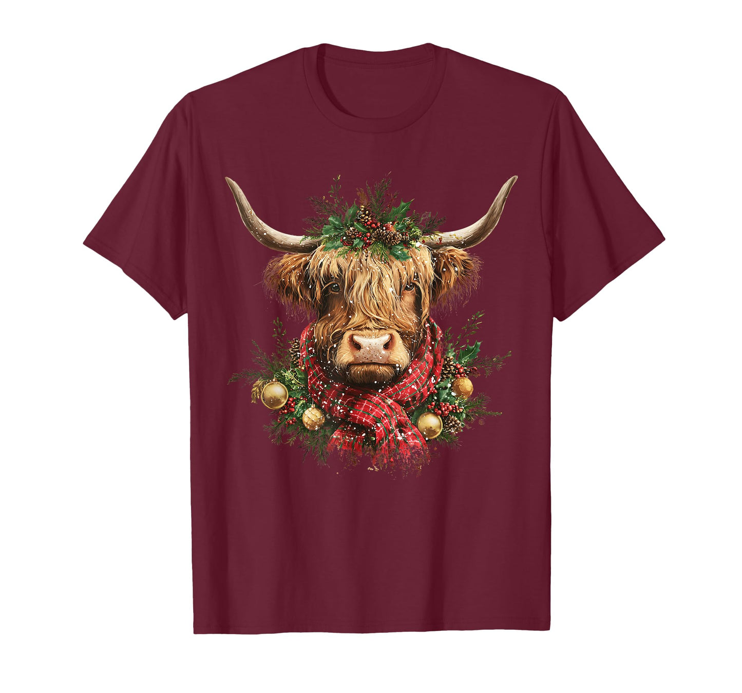 Cute Highland Cow Christmas Santa Lover Farm Xmas Pajamas T-Shirt