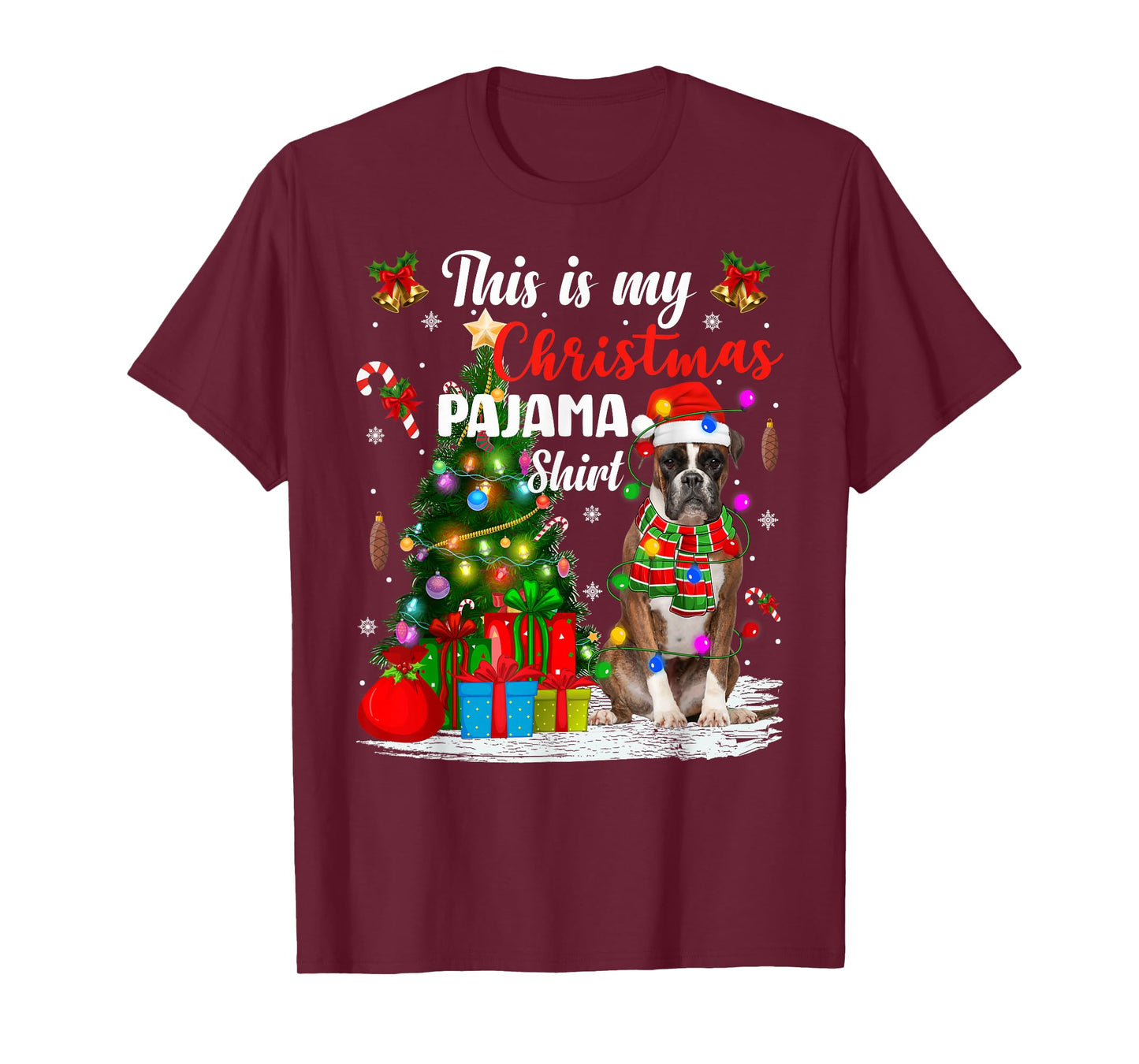 Boxer Dog Xmas Tree Lights This is My Christmas Pajamas T-Shirt
