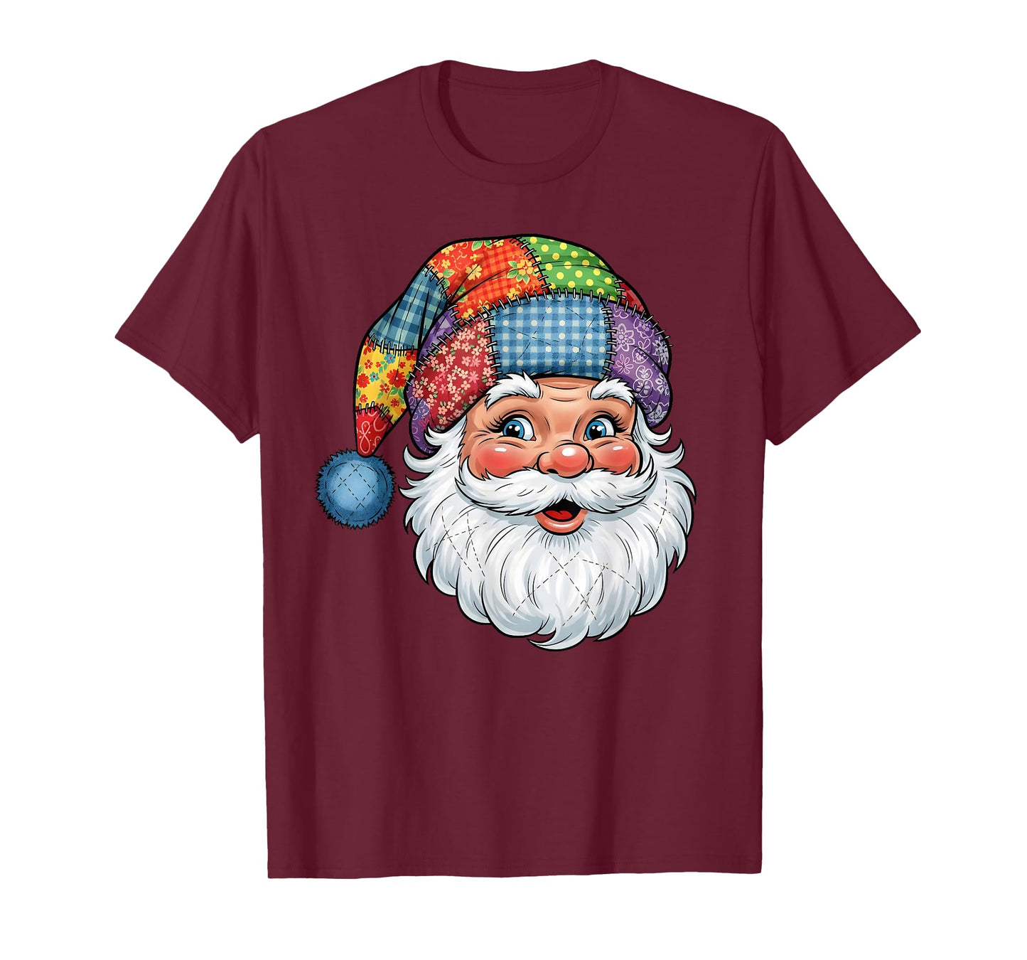 Merry Christmas Patchwork Santa Claus Face X-mas Holiday T-Shirt