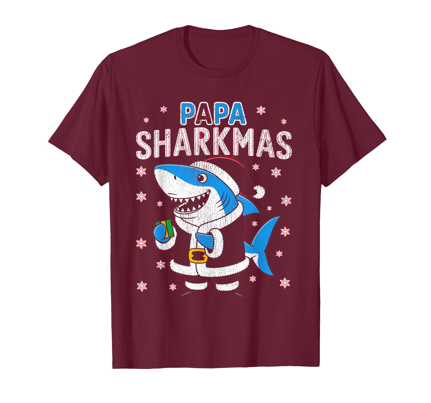 Papa Sharkmas Funny Shark Santa Hat Ugly Christmas Sweater T-Shirt