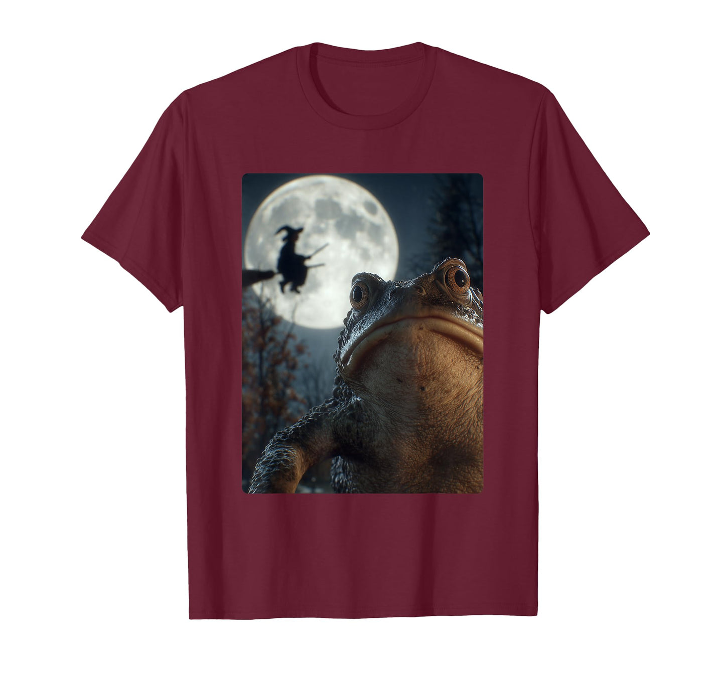 Funny Toad Selfie Full Moon Flying Witch Forest Halloween T-Shirt