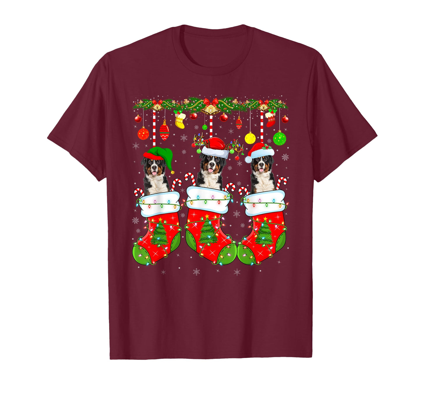 Saint Bernard Dog in Christmas Socks Funny Dog Xmas Pajama T-Shirt