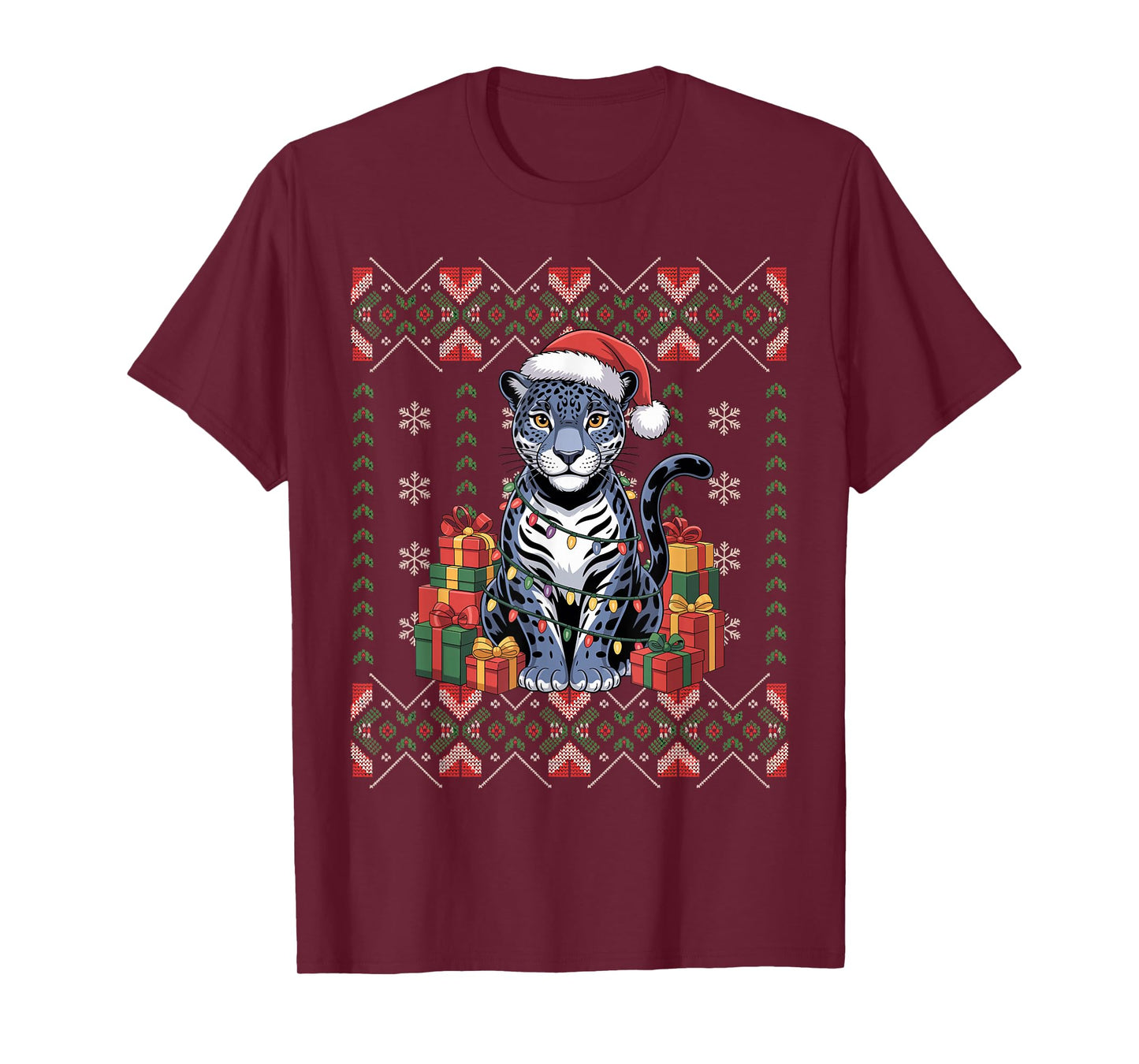 Santa Jaguar Christmas Ugly Sweater Funny Holiday Pajamas T-Shirt
