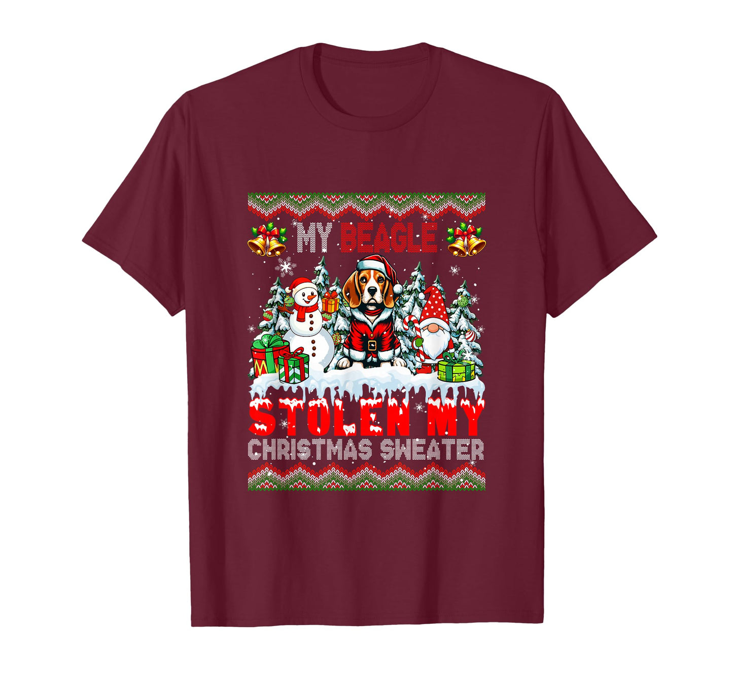 My Beagle Stolen My Christmas Sweater Santa Dog Gnome T-Shirt