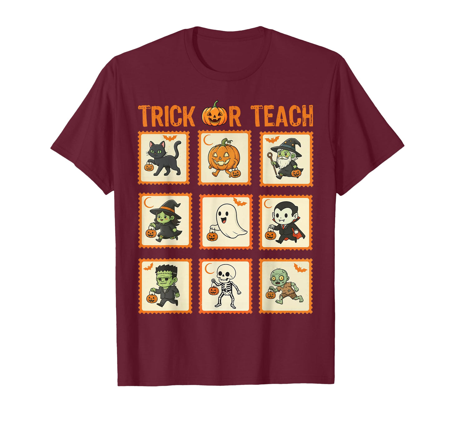 Halloween Teacher Stamps Cute Costumes Trick Or Teach Kids T-Shirt