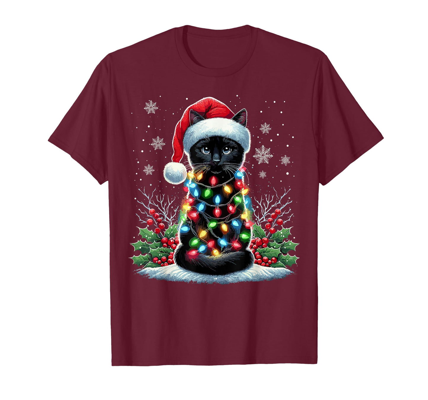 Black Cat Christmas Santa Hat Funny Meowy Cat T-Shirt