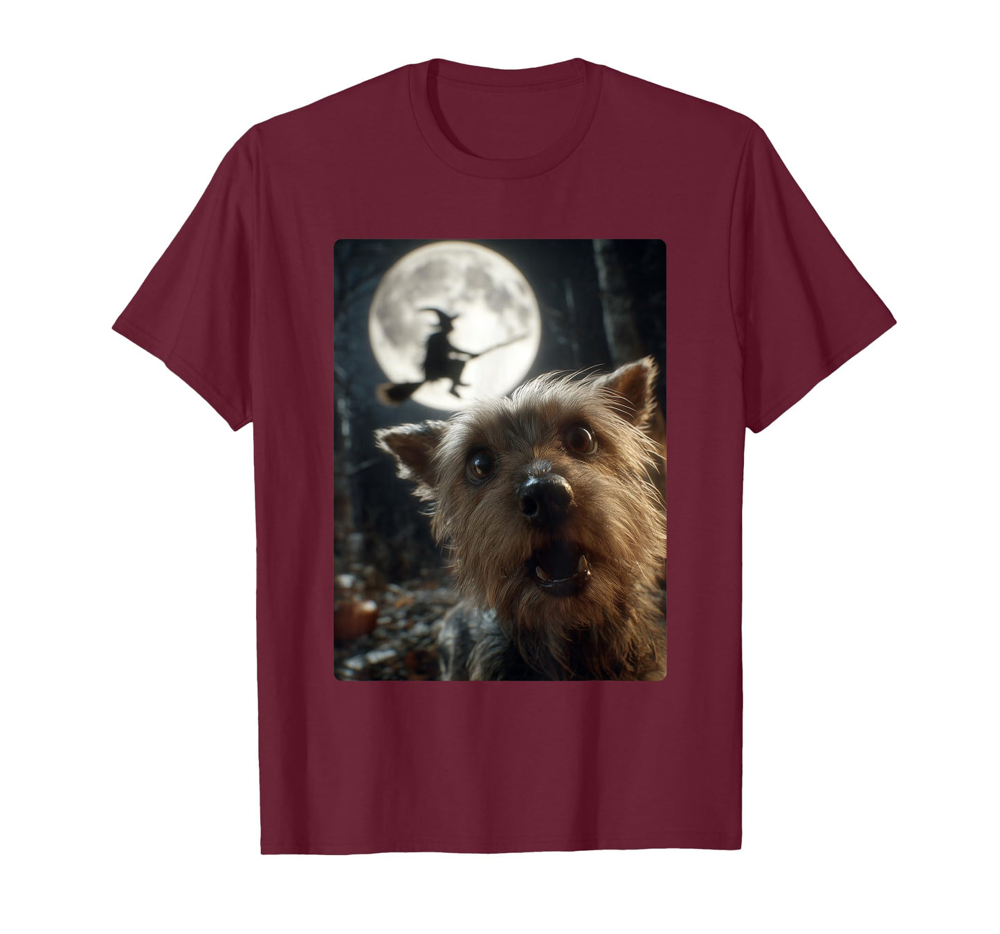 Funny Yorkshire Terrier Selfie Moon Flying Witch Halloween T-Shirt