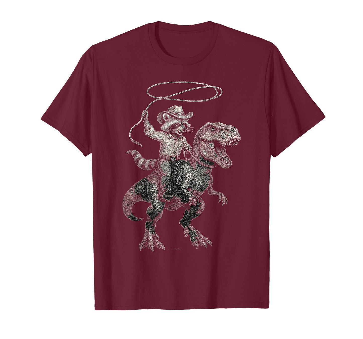Vintage Raccoon Cowboy Western Trash Panda Riding T-rex T-Shirt